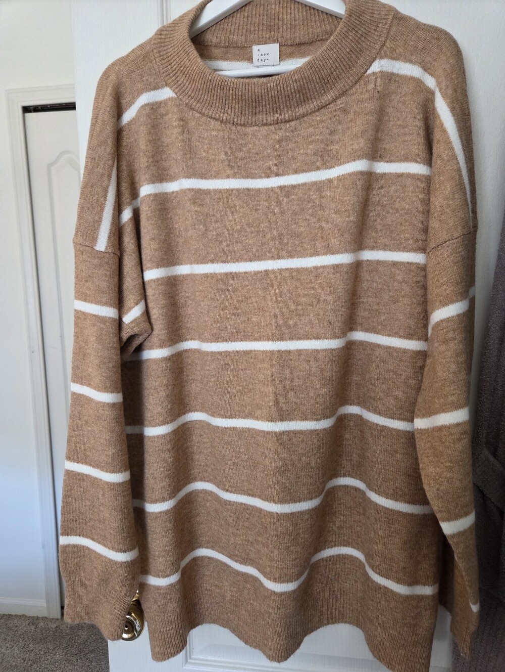Target A New Day Striped Camel and White Crewneck Sweater